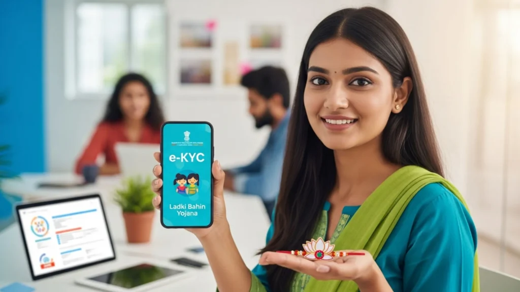 e-KYC Ladki Bahin Yojana: लाडकी बहीण योजनेची e-KYC करणे; विधवा, निराधार व घटस्फोटित महिलांसाठी अनिवार्य: संपूर्ण माहिती जाणून घ्या. 2 e-KYC Ladki Bahin Yojana