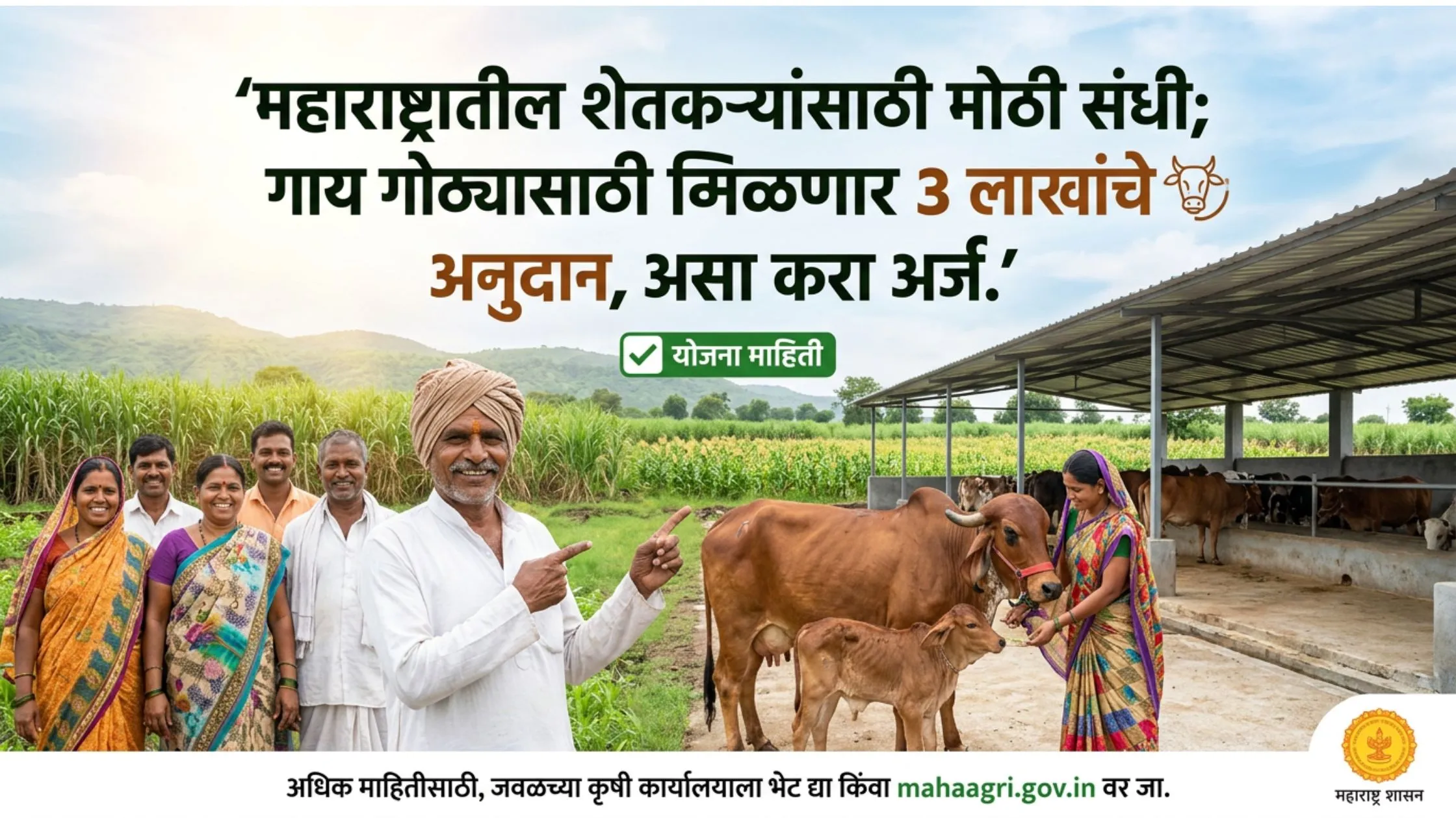 Gay gotha anudan yojana: महाराष्ट्रातील शेतकऱ्यांसाठी मोठी संधी; गाय गोठ्यासाठी मिळणार 3 लाखांचे अनुदान, असा करा अर्ज. 1 Gay gotha anudan yojana