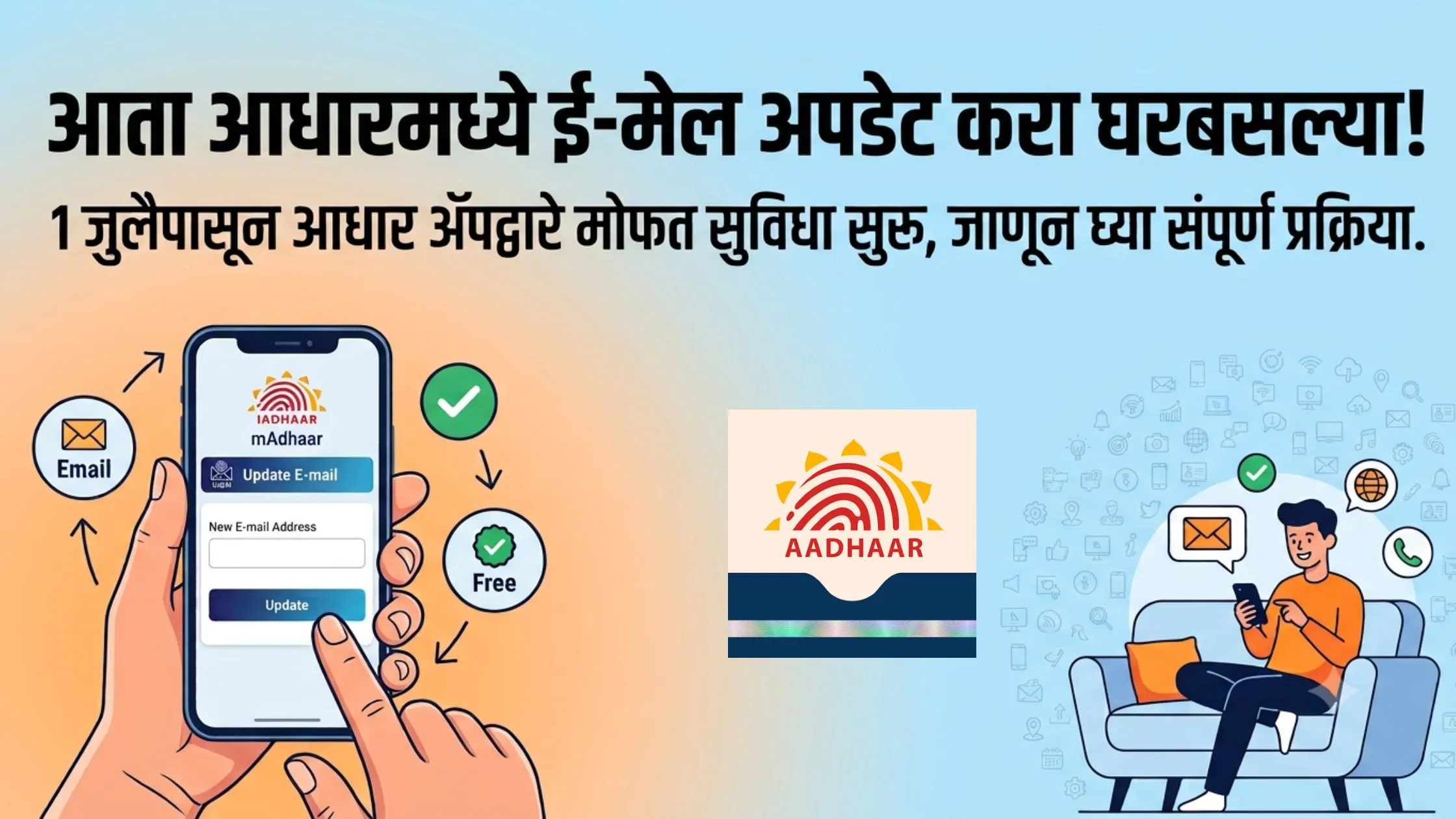 Aadhaar Email Update: आता आधारमध्ये ई-मेल अपडेट करा घरबसल्या! १ जुलैपासून आधार ॲपद्वारे मोफत सुविधा सुरू, जाणून घ्या संपूर्ण प्रक्रिया. 1 Aadhaar Email Update